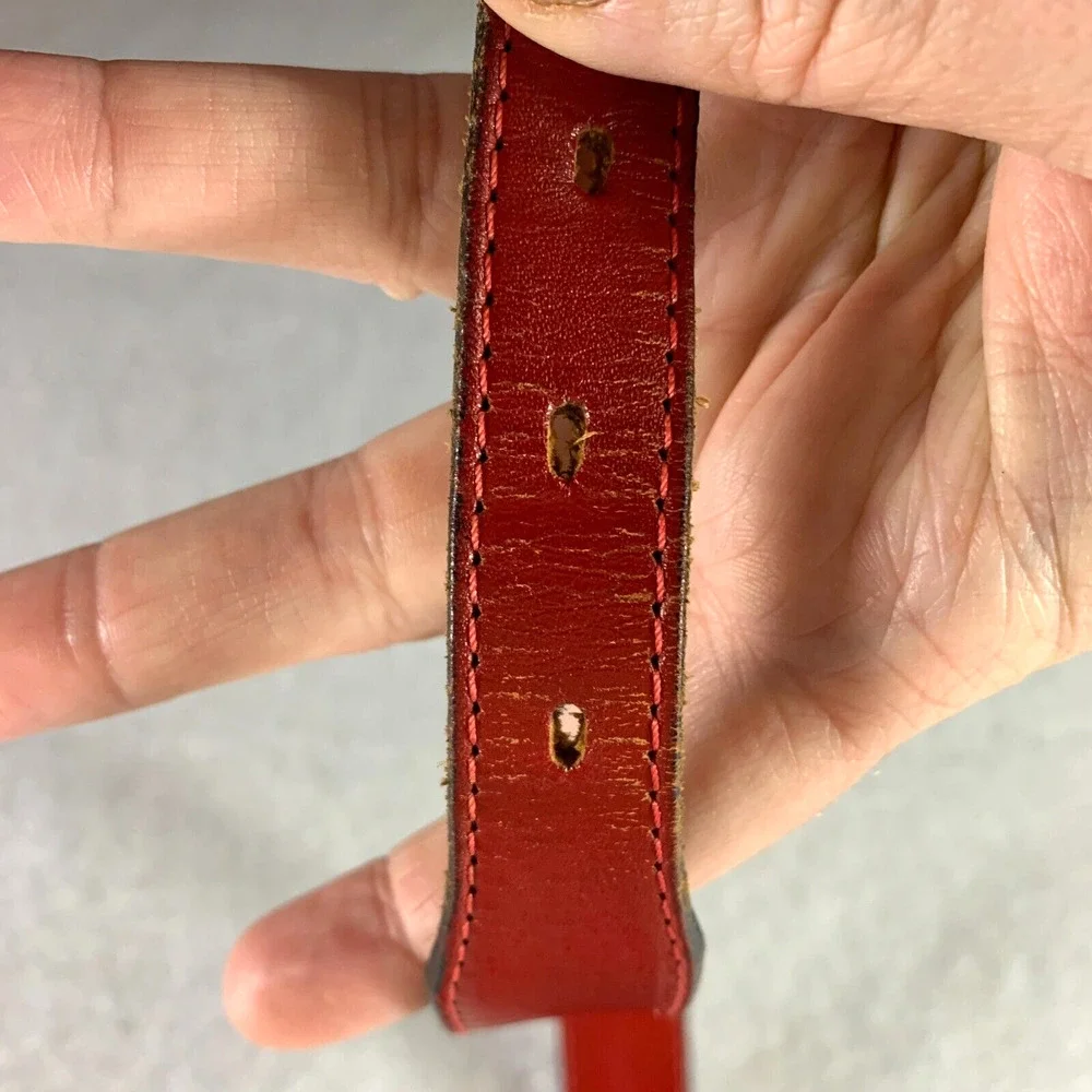 Vintage Womens Leather Belt Sz 32 Red Navy Fish Stitch Conchos‎ Coastal Boho